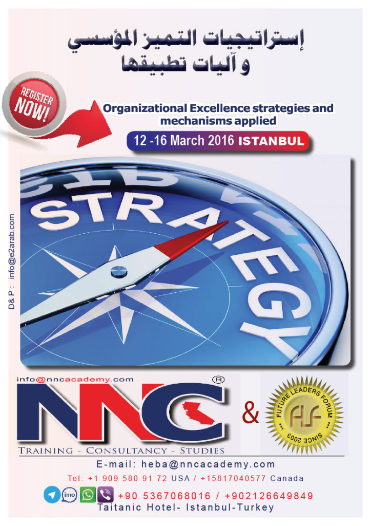 إستراتيجيات التميز المؤسسي و آليات تطبيقها Organizational Excellence strategies and mechanisms applied 12 -16 March 2016 ISTANBUL @NNCacademy
